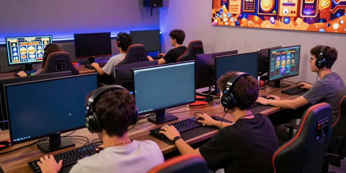 Exciting online gaming atmosphere with players enjoying situs slot gacor games on vibrant screens, showcasing the thrill of virtual gambling.
