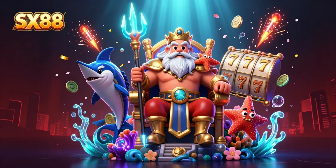 SX88 engages players with a vibrant casino atmosphere featuring Neptune and a swordfish samurai.