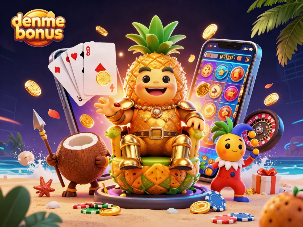 Spin to win with deneme bonus at our vibrant casino illustration featuring a playful pineapple king.