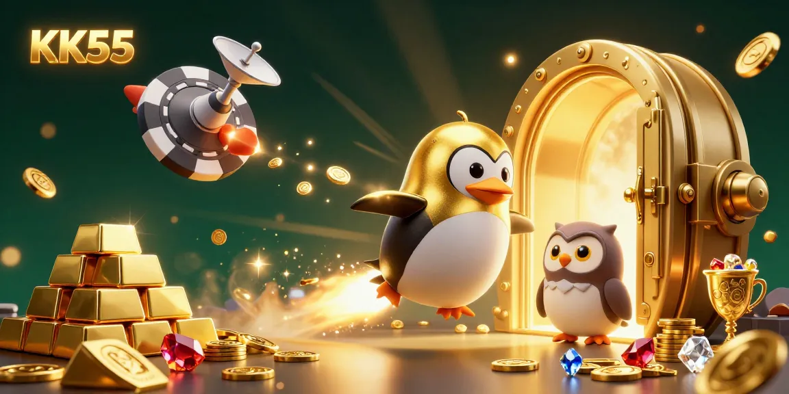 Win big with KK55: dynamic penguin racing towards a shining casino in space.