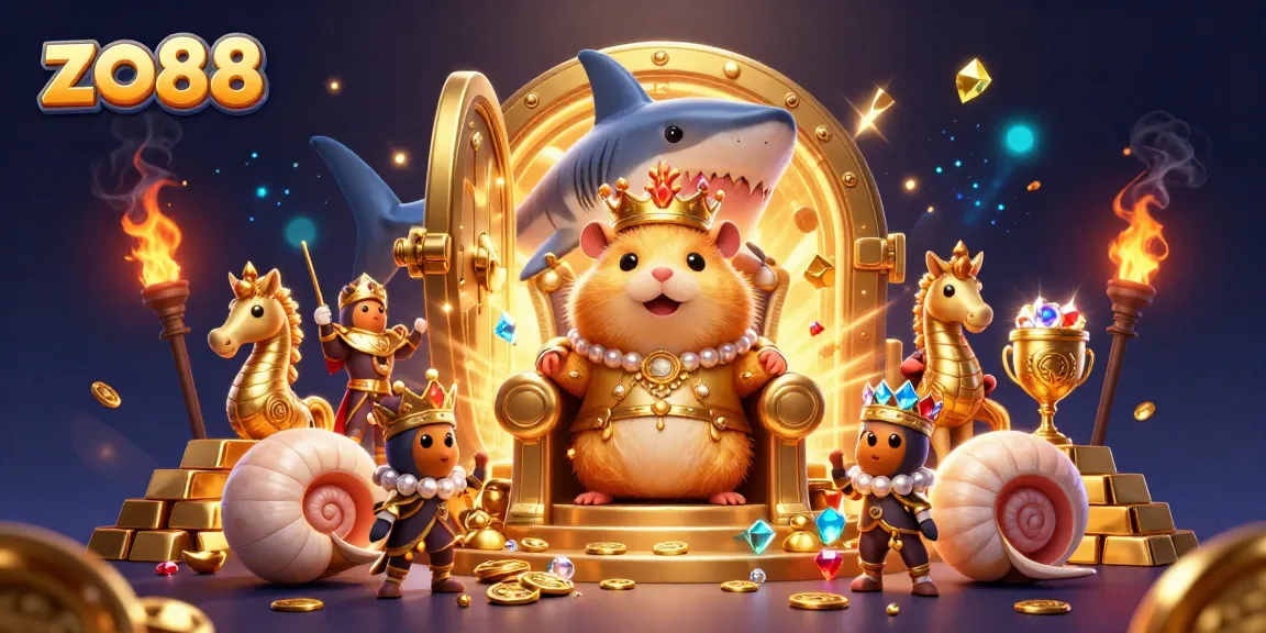 Experience the excitement of zo88 with a vibrant 3D illustration featuring a golden hamster king and treasures.