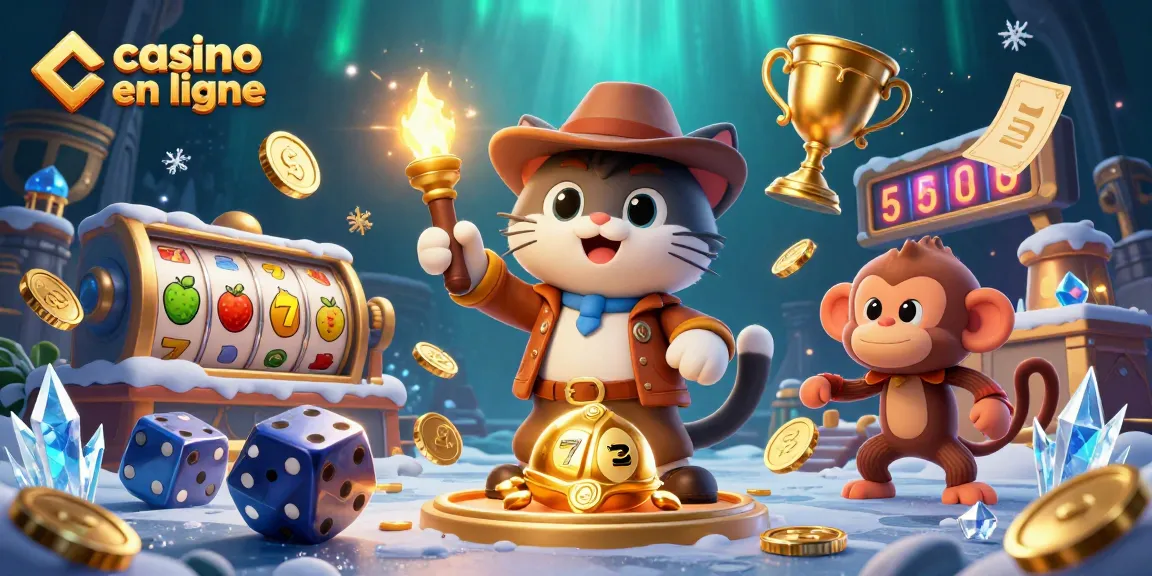 Illustration captivante de casino en ligne mettant en scène un chat explorateur et un singe, découvrant un artefact doré.