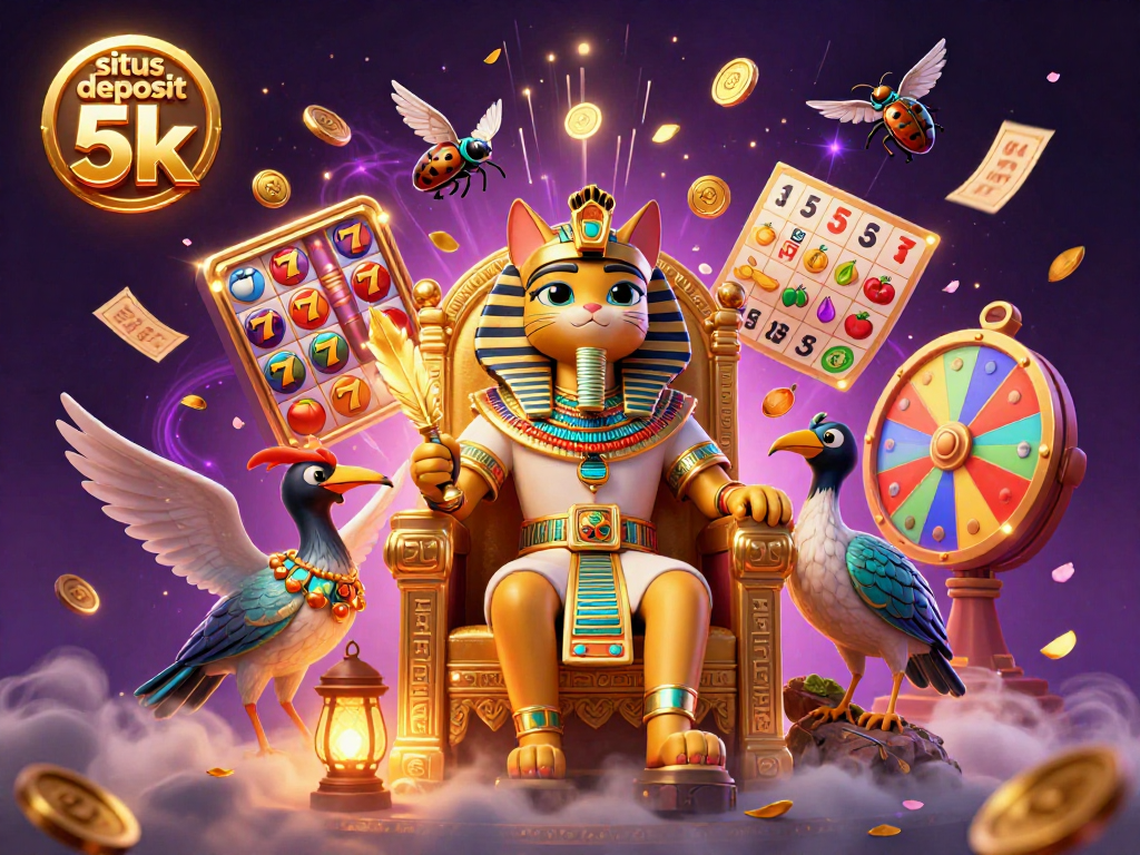 Experience the excitement of situs deposit 5k with vibrant slot reels and pharaoh-themed characters