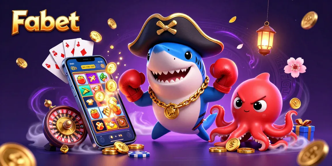 Engage in thrilling gameplay with Fabet's lively casino scene featuring a shark, pufferfish, and octopus.