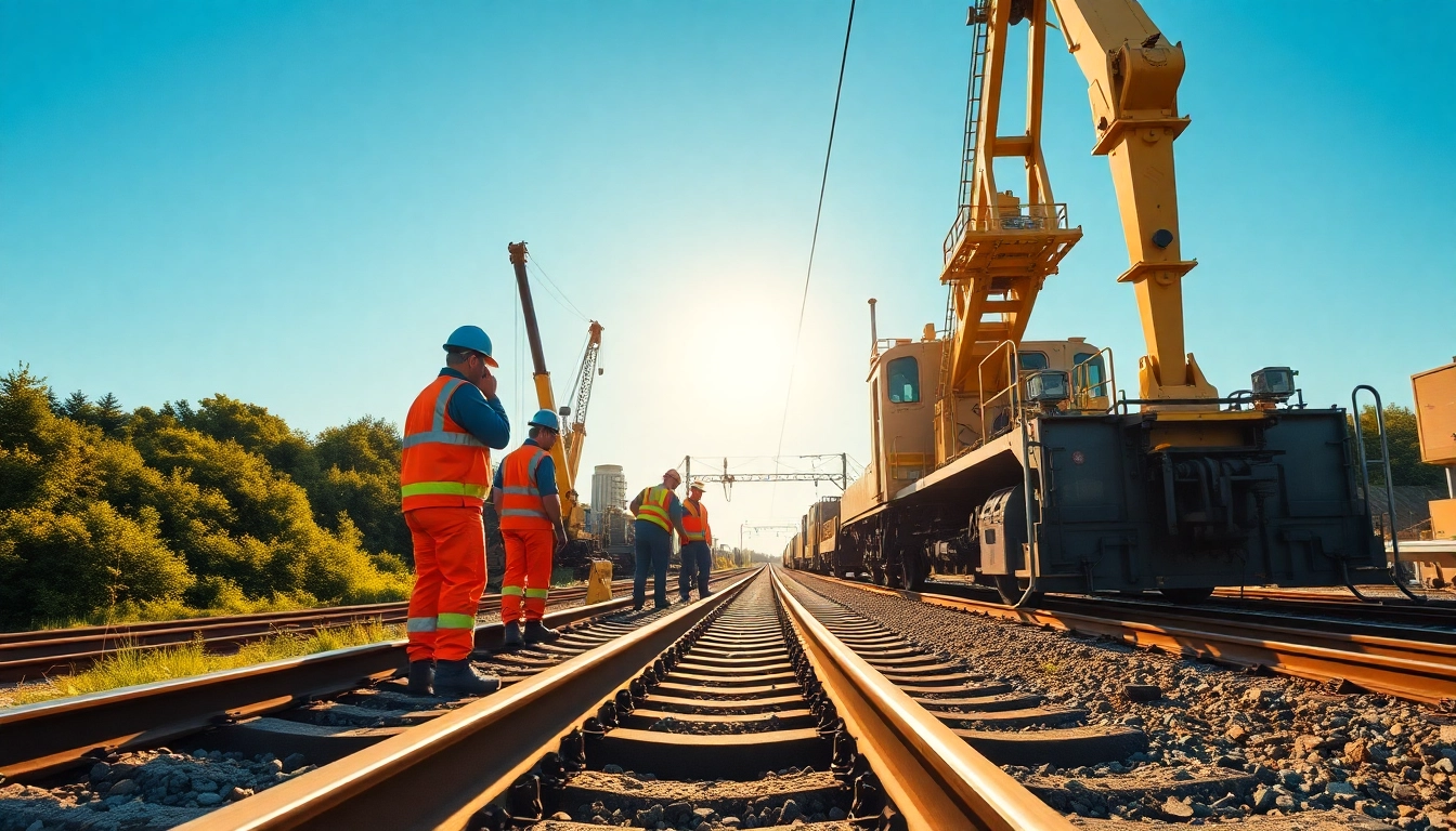 Derailment repairs process featuring workers and machinery, showcasing safety and precision.