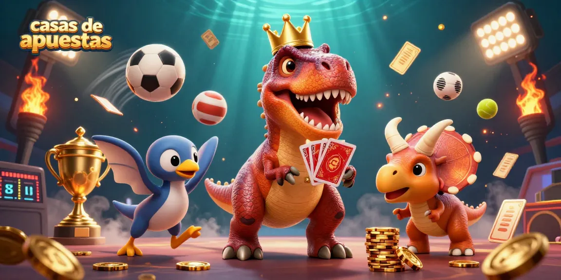 Apuestas en casas de apuestas: T-Rex y dinosaurios animan la escena con juegos de cartas y fichas doradas
