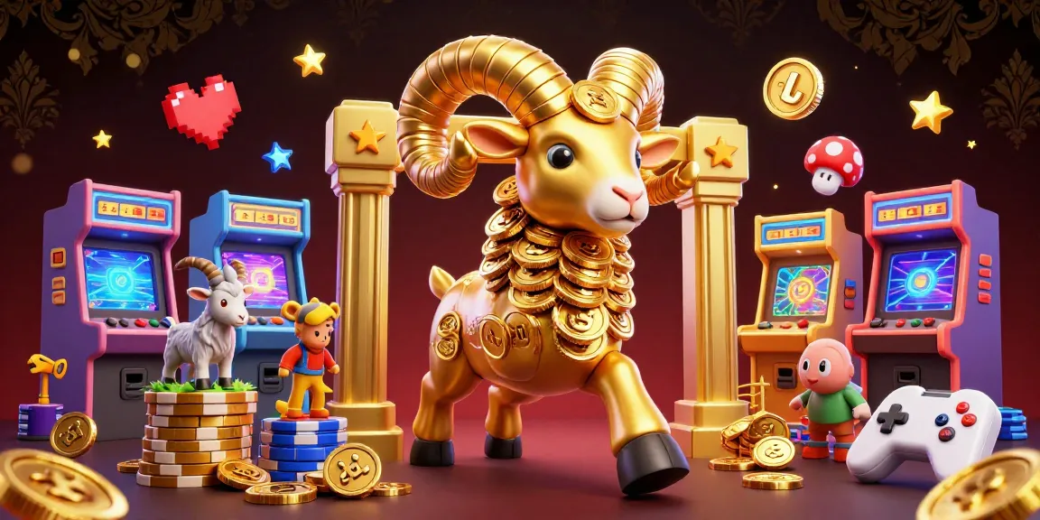 Engage with the hay adventure in this vibrant 3D casino scene showcasing gaming elements and a golden ram.