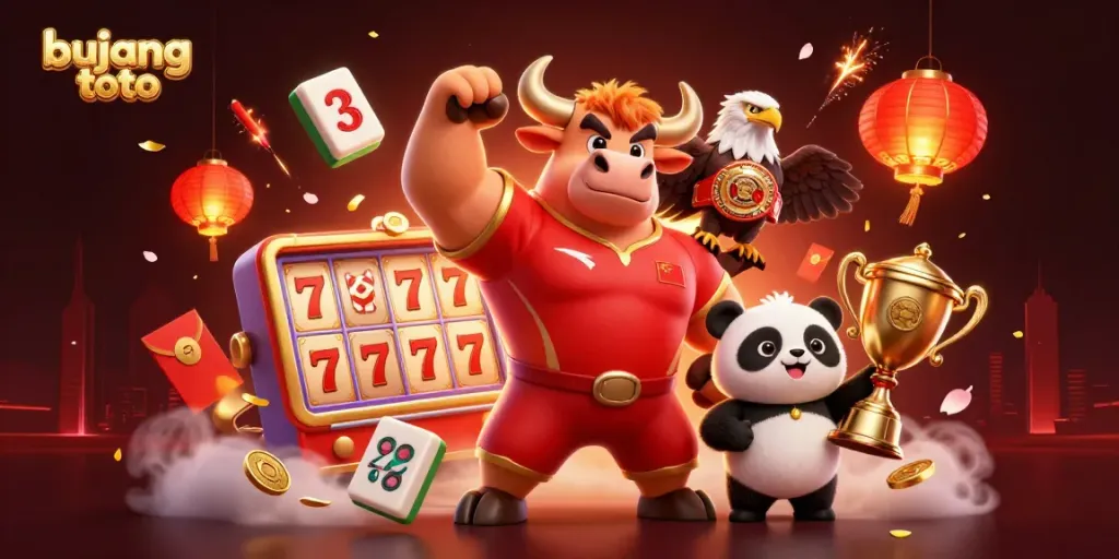 Experience the excitement of bujang toto with a vibrant casino scene featuring characters and slot elements.
