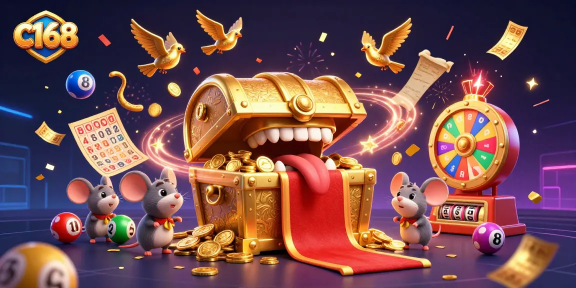 Experience winning moments with C168's vibrant promotions, treasure chest charms, and lively gaming atmosphere.