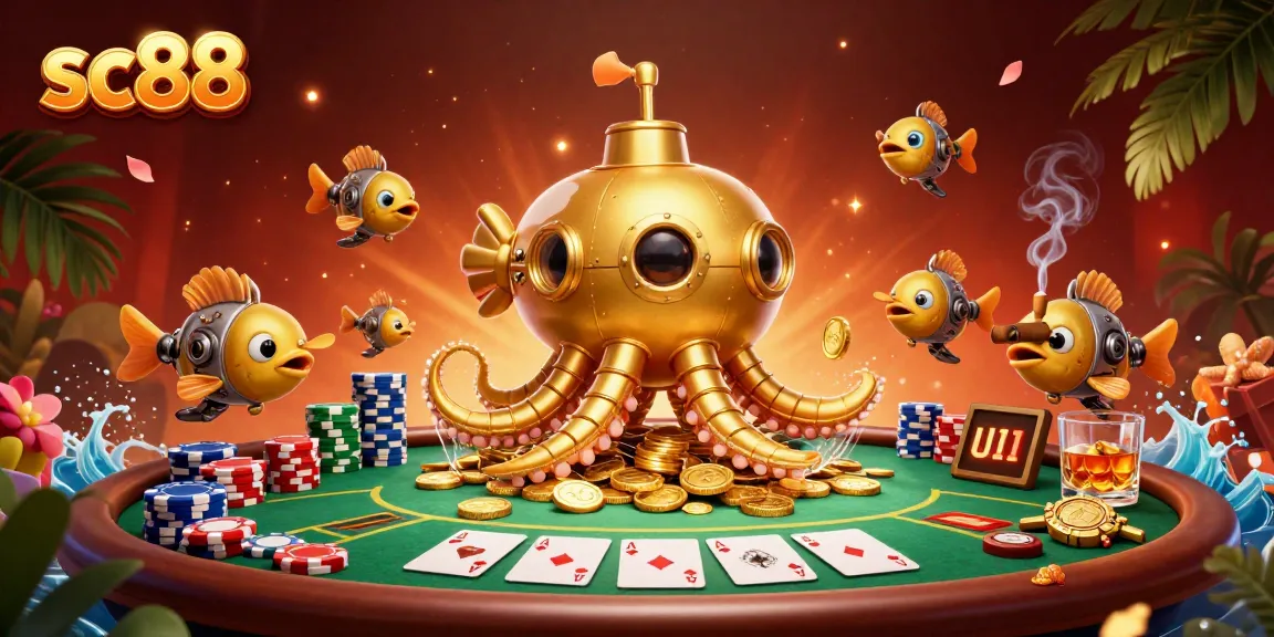 sc88 poker scene with vibrant kraken submarine and rich casino elements