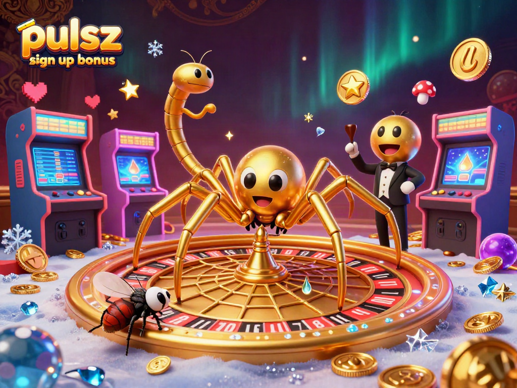 Engage with the pulsz sign up bonus amidst a vibrant casino-themed 3D scene