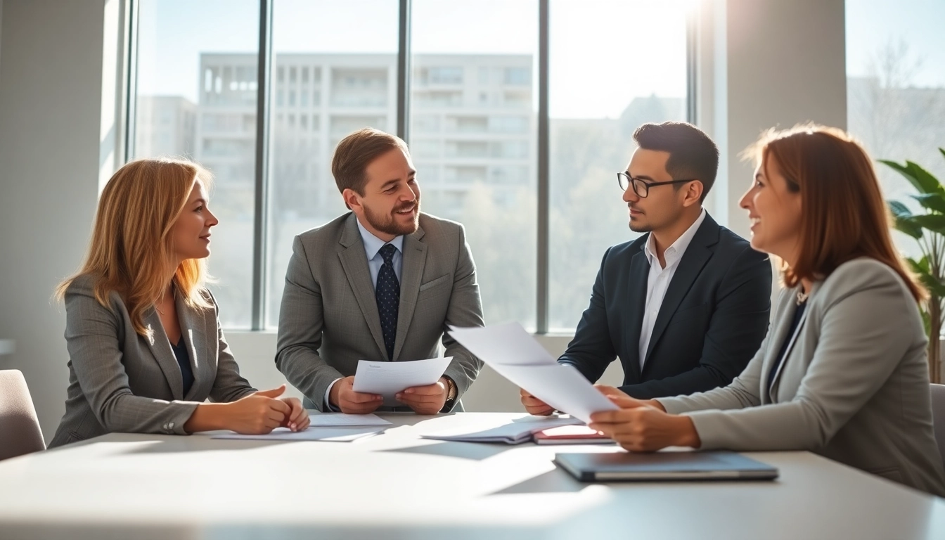 Discussing multi-state title and escrow services in a professional office environment.