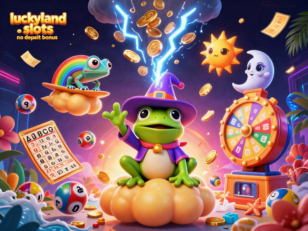 Experience the exciting luckyland slots no deposit bonus with vibrant characters and dynamic game elements in a magical scene.