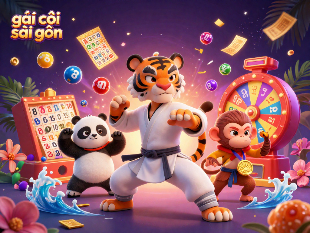 Engage with the amusing scene of gái gọi sài gòn as colorful lottery elements surround vibrant characters.