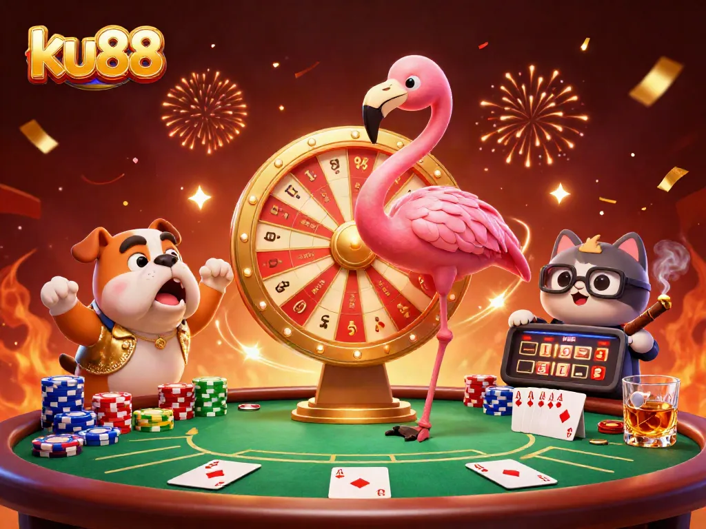 Experience incredible wins at ku88 with a vibrant 3D casino scene showcasing thrilling gameplay and prizes.