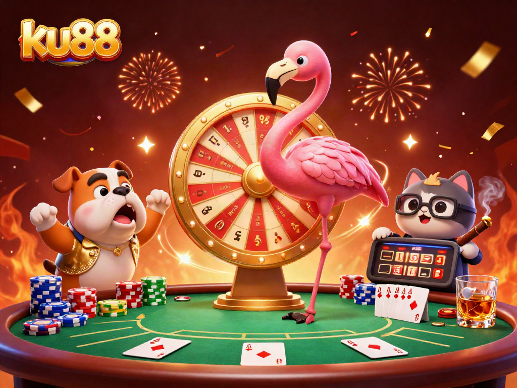 Experience incredible wins at ku88 with a vibrant 3D casino scene showcasing thrilling gameplay and prizes.