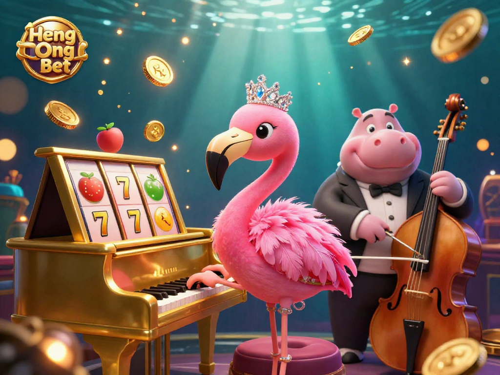 Experience Heng Ong Bet in a vibrant 3D casino scene with slot machines, firefly spotlights, and dynamic characters.