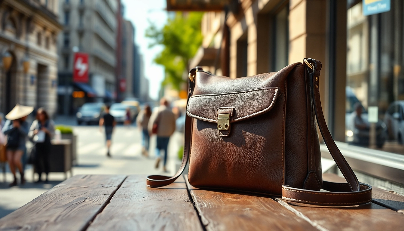 Showcase of a fashionable crossbody shoulder purse emphasizing its leather texture and design.