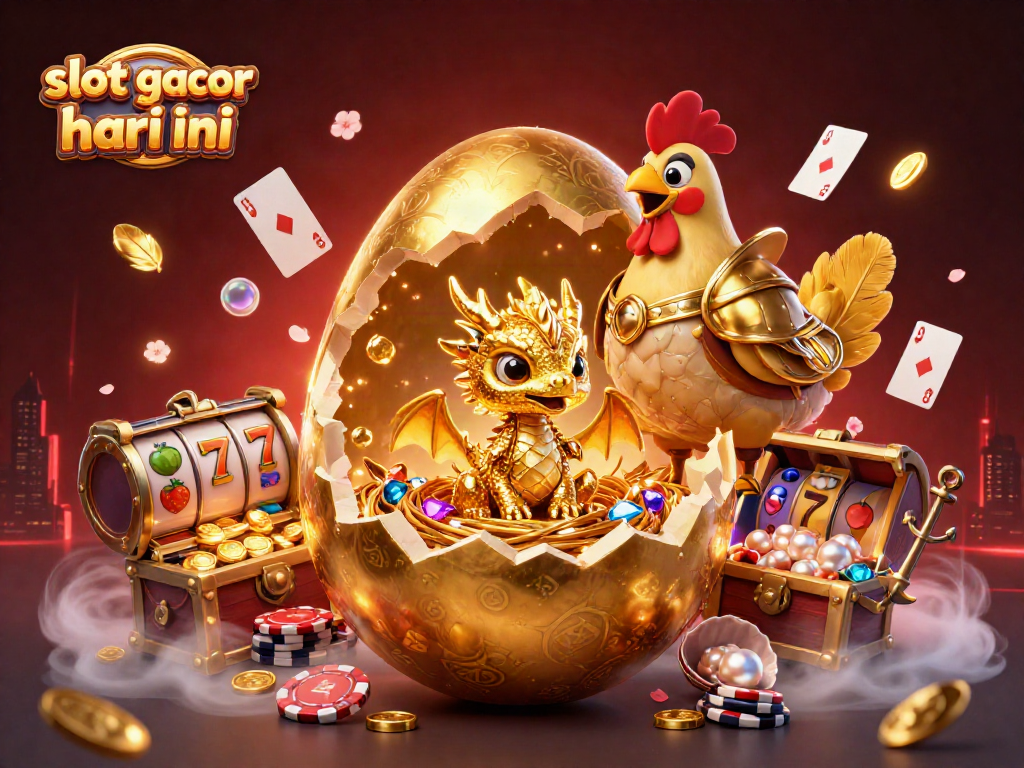 Engage with the captivating slot gacor hari ini scene featuring a golden baby dragon amidst poker chips and dynamic game elements.