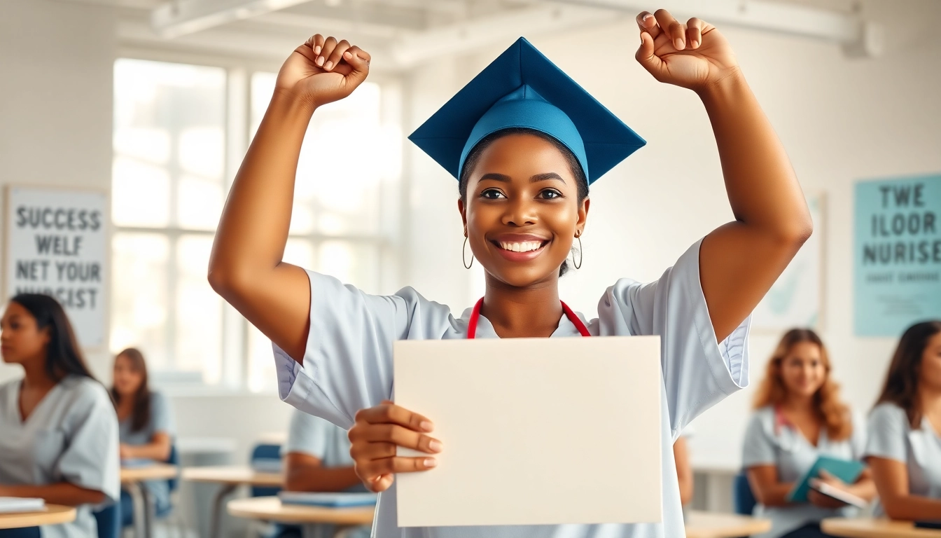 Capture the joy of Houston NCLEX review testimonials with a nursing student celebrating graduation.
