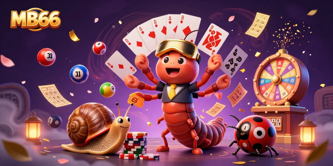 Experience the thrilling world of MB66 with vibrant casino characters and dynamic lottery elements.