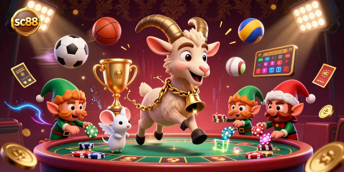 Experience thrilling action at the sc88 casino with festive characters in a lively 3D illustration.