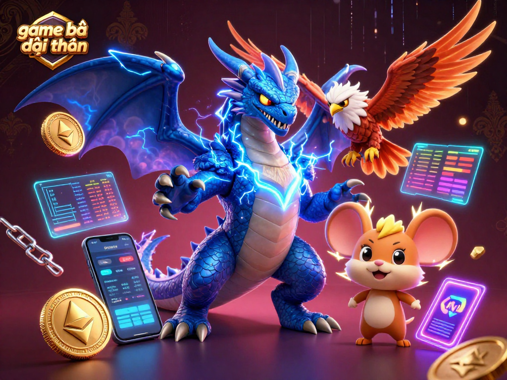 Experience game bài đổi thưởng through a vibrant scene featuring mythical characters and dynamic game elements.