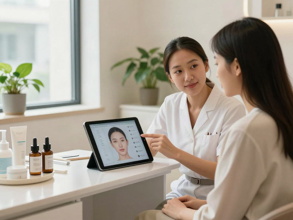 ClinicEvo vs QOVES analysis during a skincare consultation in a modern clinic