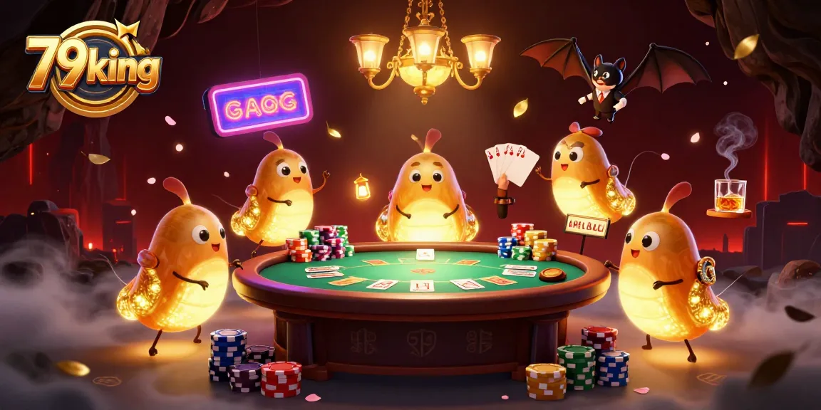 Light up your gameplay with 79king's animated casino scene featuring glowing characters and vibrant poker action.