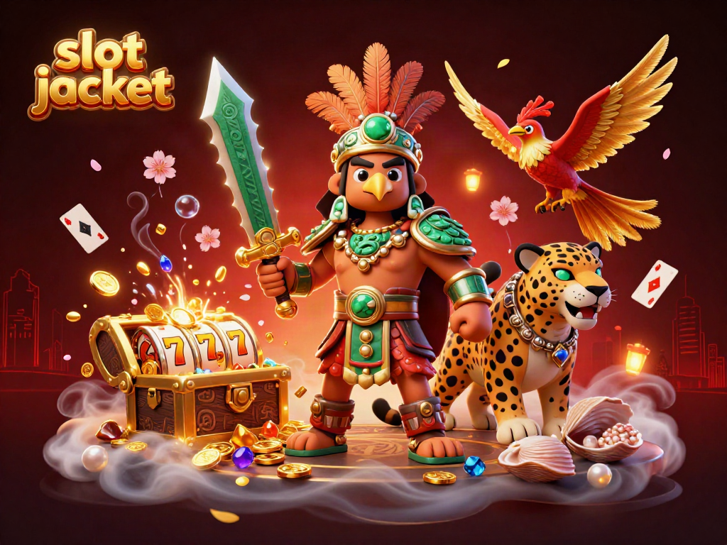 Experience a thrilling slot jackpot adventure with vibrant visuals of Aztec warriors and treasure-filled scenes.