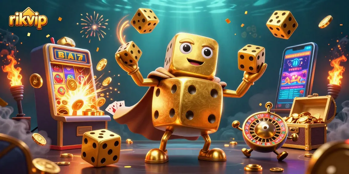 Experience the thrill of rikvip with vibrant 3D illustrations showcasing epic casino gaming elements.