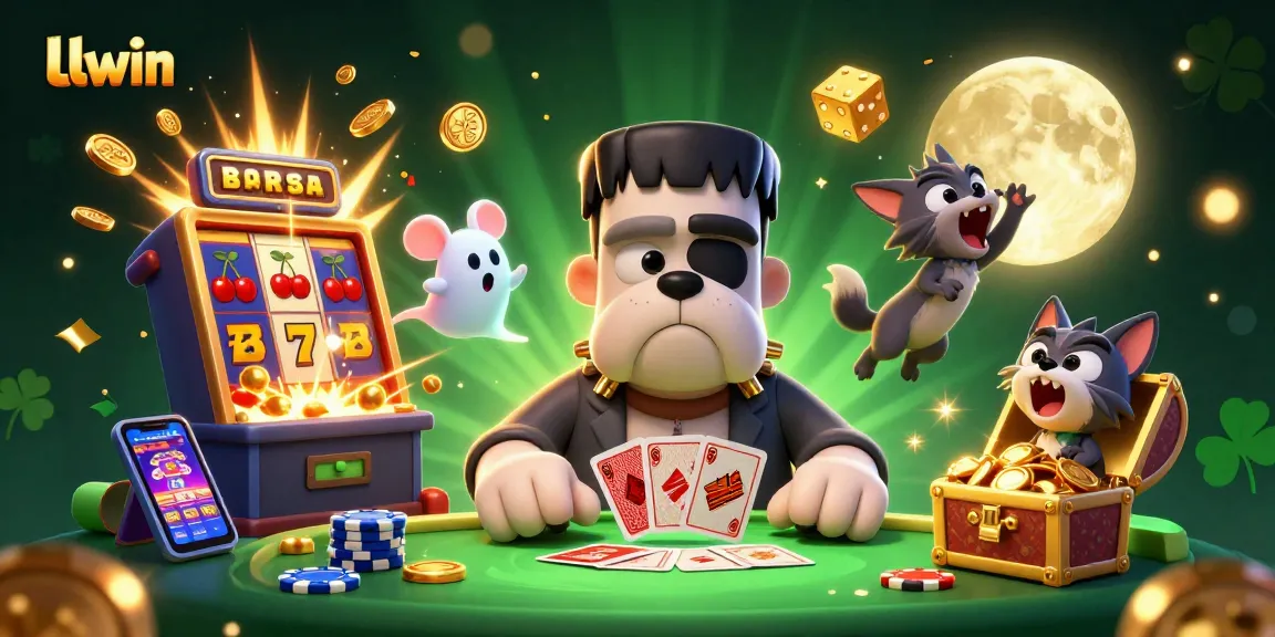 Experience thrilling gameplay with Llwin at a vibrant casino table featuring card-dealing monsters and jackpots.