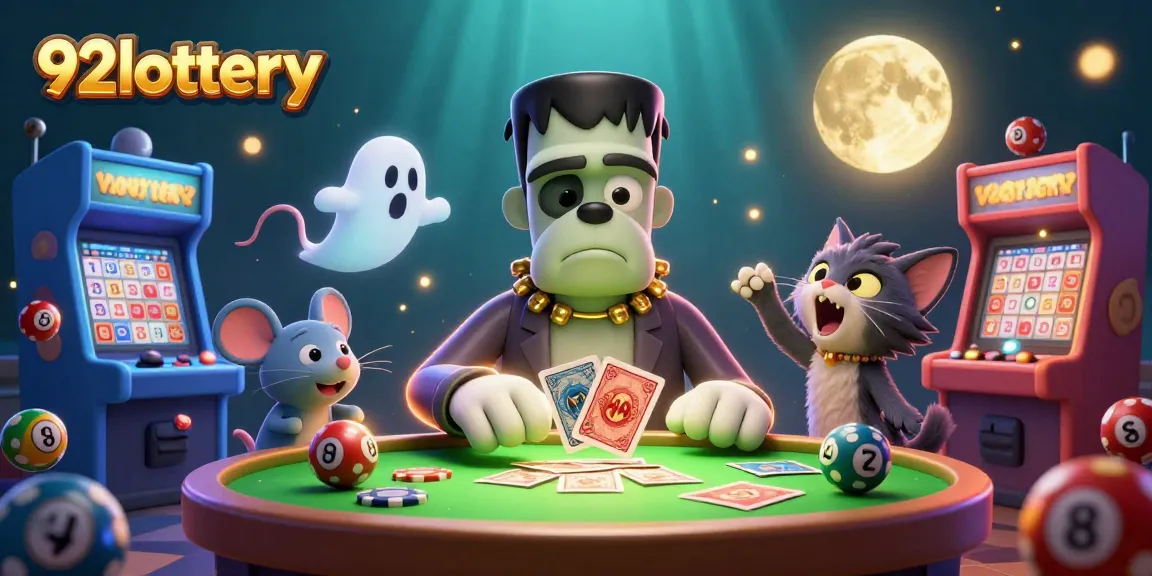 Engage with the 92lottery as the Frankenstein bulldog deals cards among lottery elements.