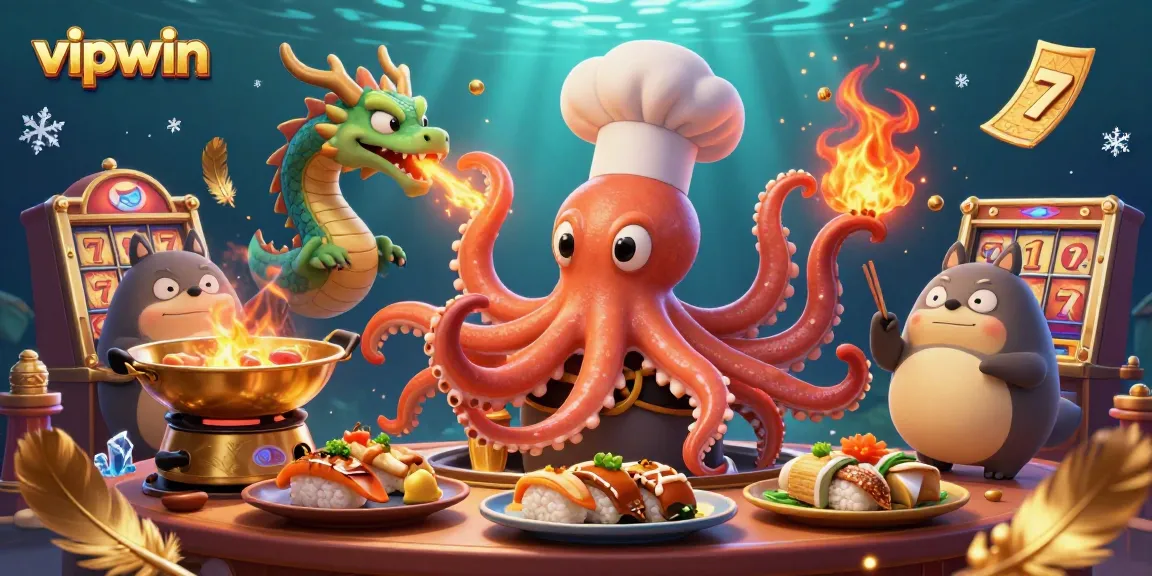 Experience thrilling gameplay at vipwin with a vibrant 3D casino illustration showcasing exciting golden dishes and dynamic characters.