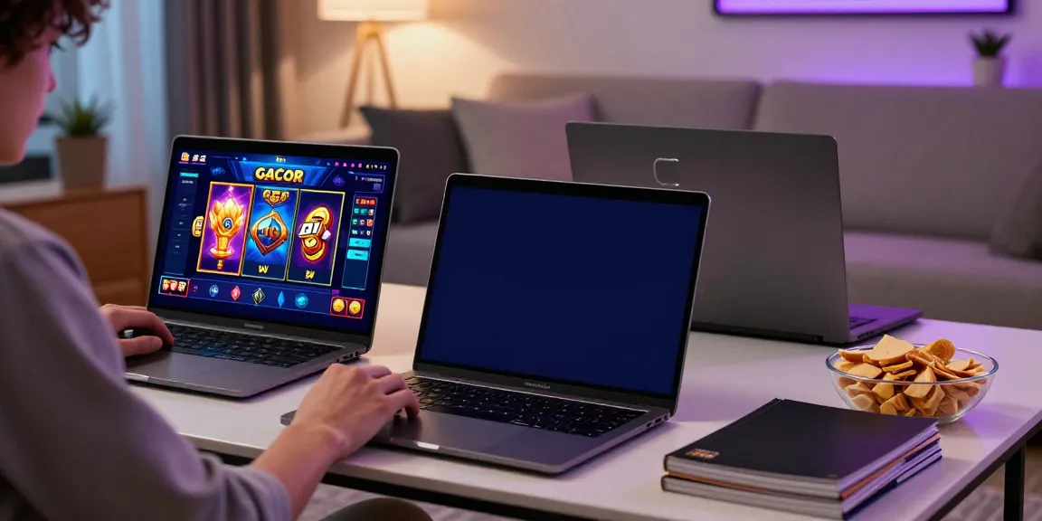 Player enjoying slot gacor games on smartphone in a cozy living room.