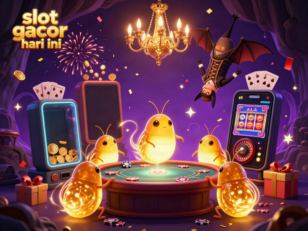 Explore slot gacor hari ini with glowworms illuminating a vibrant cave casino scene.