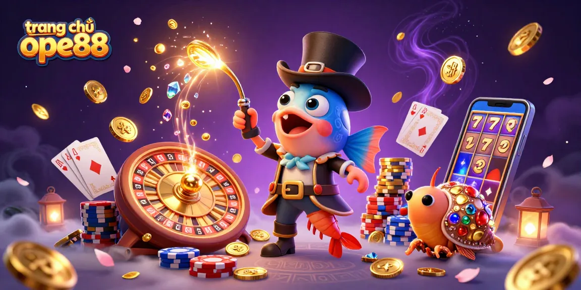 Engage with vibrant gaming thrills at trang chủ ope88, featuring 3D characters amid golden coins and casino delights.