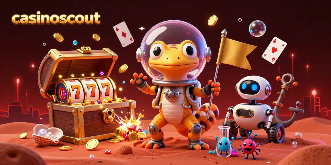 Experience the excitement of casinoscout with a Martian gecko discovering a hidden casino filled with treasures.