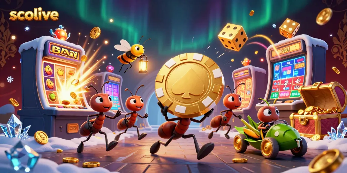 Socolive captures a vibrant casino heist scene with cartoon ants and dynamic slot elements.