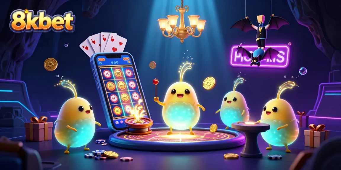 Engage with exciting games at 8kbet's vibrant casino illustrated with glowworms and rich 3D elements.