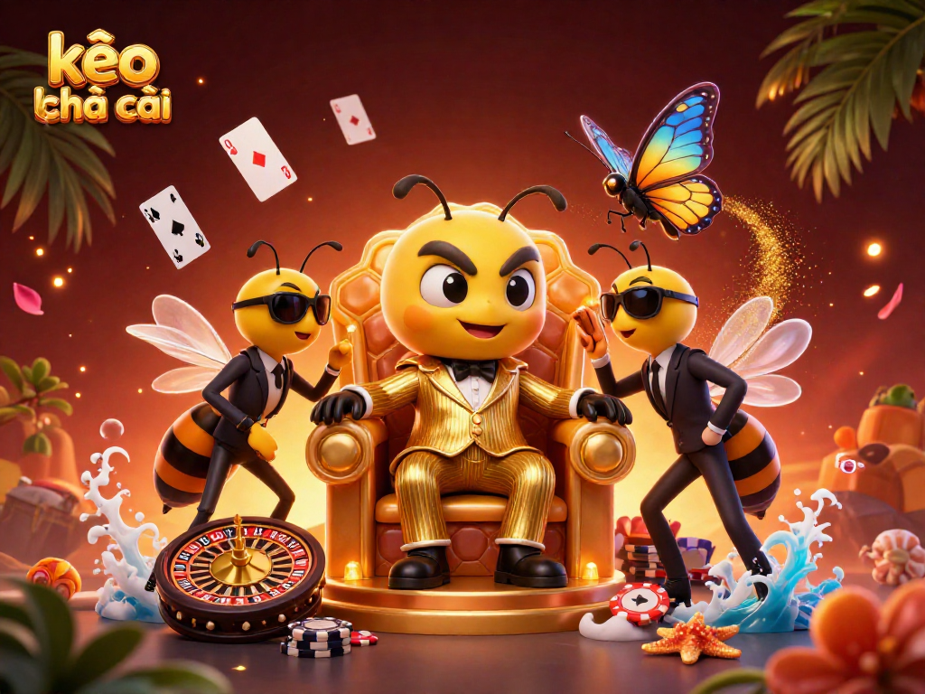 Engage in thrilling betting action with kèo nhà cái featuring a bumblebee mob boss in a vibrant casino scene.