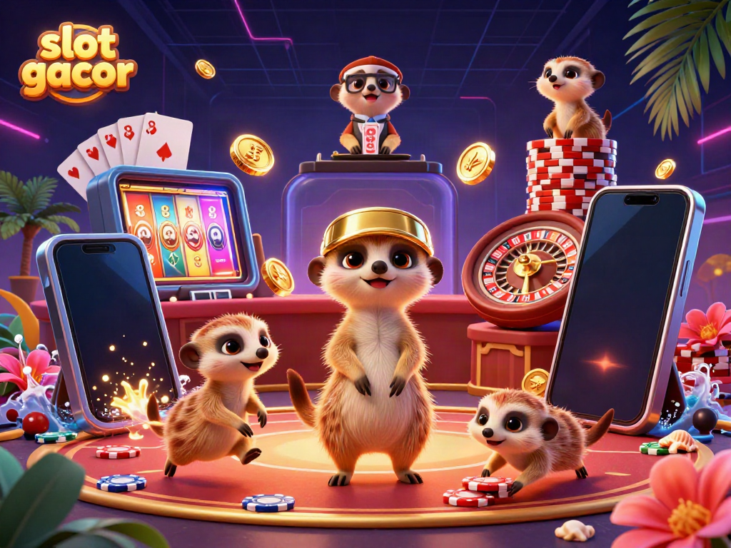 Experience the excitement of slot gacor with playful meerkats running a vibrant casino!