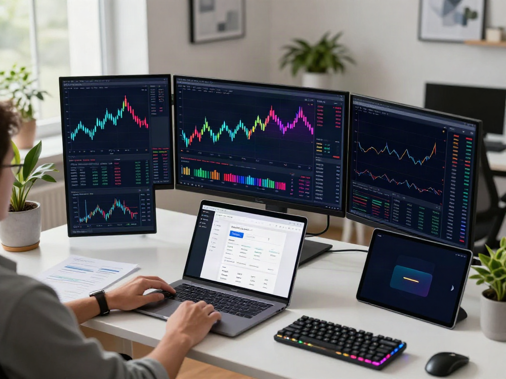 TSE market data feed displayed on monitors in a professional crypto trading workspace with advanced analysis tools.