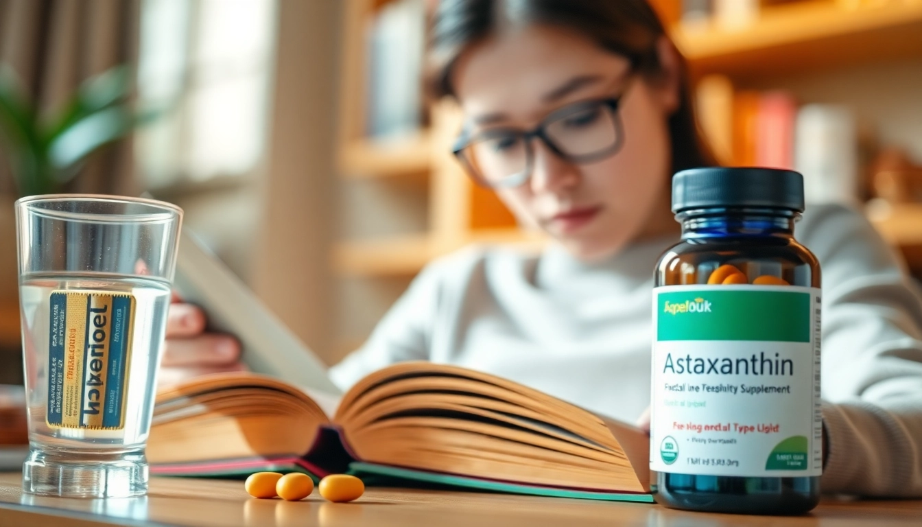 A person enjoying a book while taking astaxanthin for eye health supplements to enhance vision.
