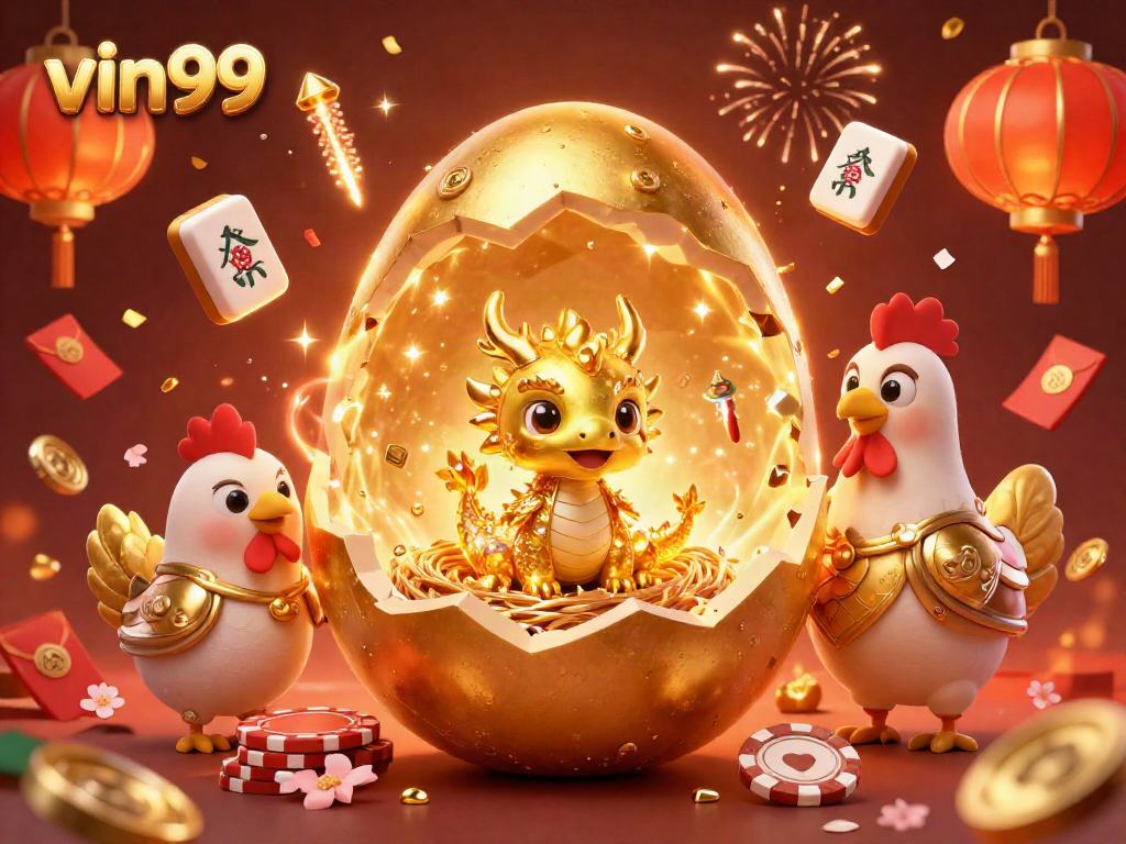 Experience thrilling wins at vin99 with a 3D golden dragon and poker chips in an epic casino scene.