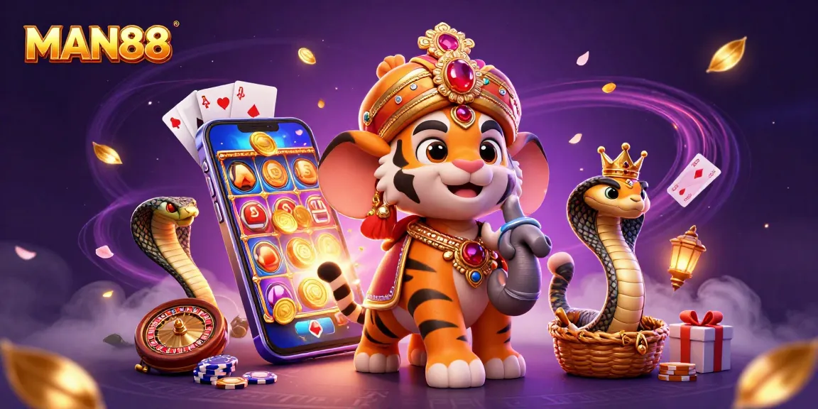 Experience the thrill of winning at MAN88 with a vibrant 3D casino scene and exciting game elements.
