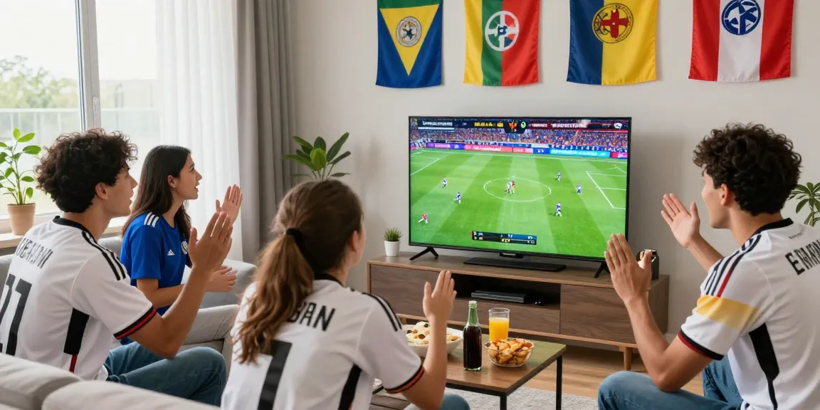 Thefappening scene of friends excitedly watching a football match, showcasing fans' engagement and vibrant home atmosphere.