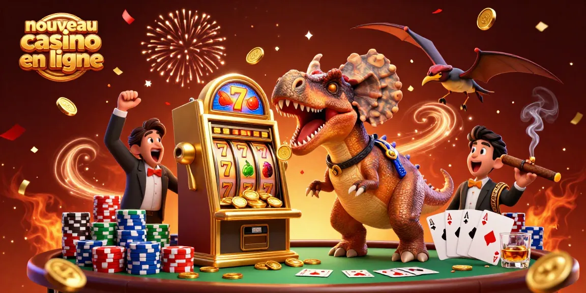 Illustration captivante d'un nouveau casino en ligne avec un pachycéphalosaurus et un gestionnaire d'ankylosaure.