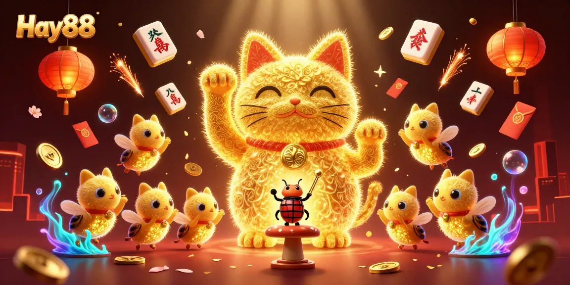 Engage with Hay88's thrilling casino experience featuring a lucky cat and vibrant symbols.