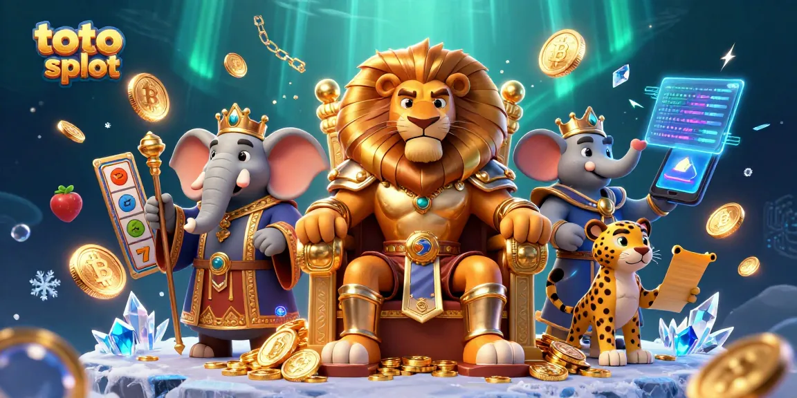 Memenangkan jackpot di toto slot dengan raja singa dan simbol permainan yang menarik.